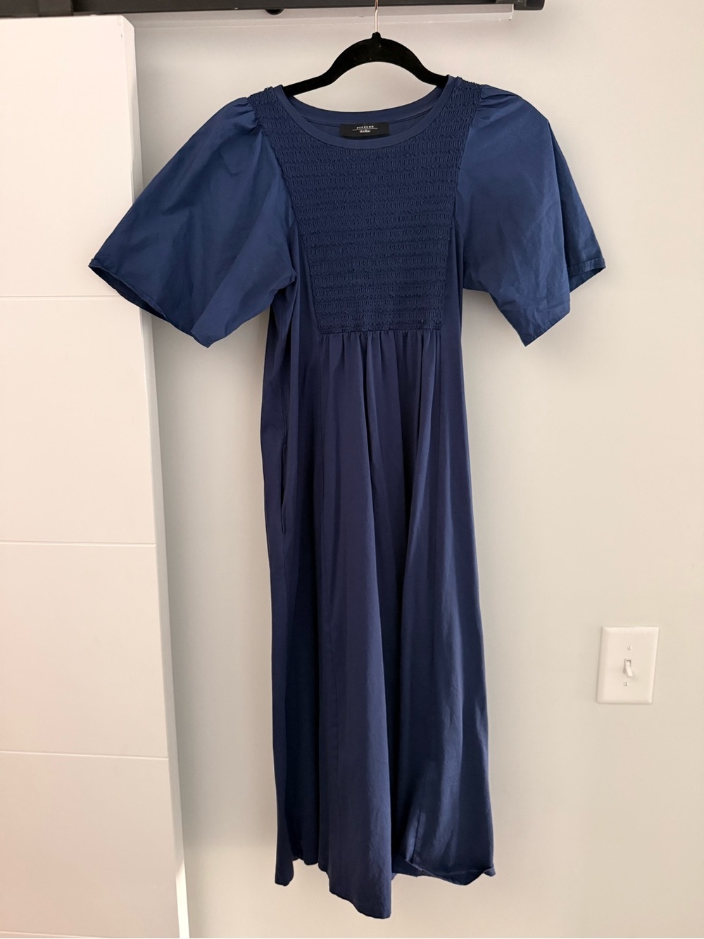 Weekend Max Mara Smocked Short Sleeve Deep Navy Dress